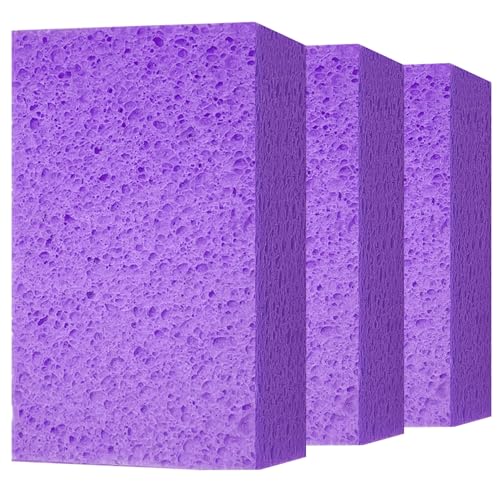 Cleaning and Washing Sponge, 3 Pack Large Extra Thick Heavy Duty Sponge Multi-Purpose for Kitchen Bathroom Bike Boat Car, Natural Cellulose Sponges 4" X 6" X 2" (Purple) - color: A-purple
