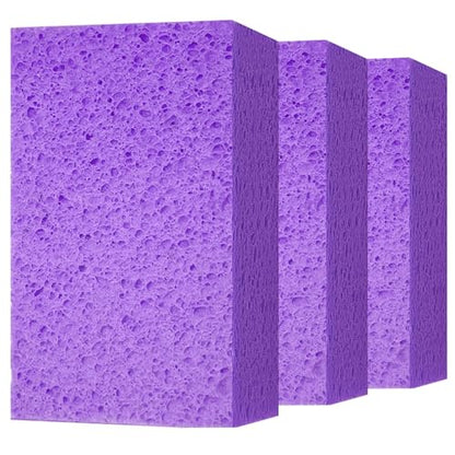 Cleaning and Washing Sponge, 3 Pack Large Extra Thick Heavy Duty Sponge Multi-Purpose for Kitchen Bathroom Bike Boat Car, Natural Cellulose Sponges 4" X 6" X 2" (Purple) - color: A-purple