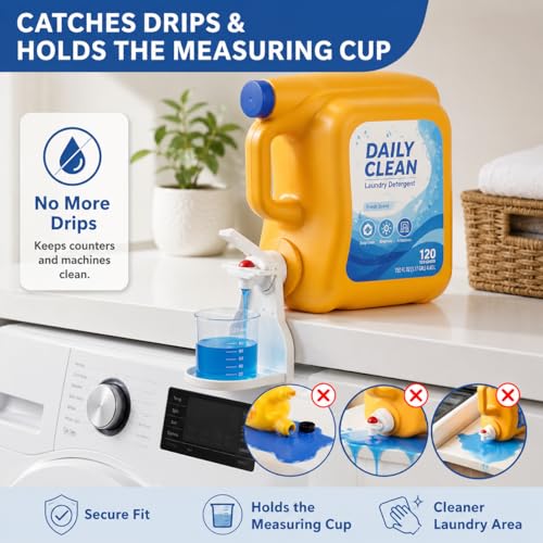 HOOPLE 2 Pack Laundry Detergent Dispenser Cup Holder, No-Drip Laundry Detergent Cup Holders and Drip Trays with Easy Press Nozzle Switches, Liquid Detergent Holder for Laundry Room Organization - color: 2 Pack White