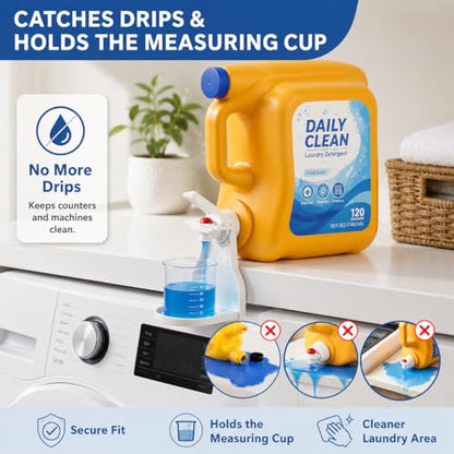 HOOPLE 2 Pack Laundry Detergent Dispenser Cup Holder, No-Drip Laundry Detergent Cup Holders and Drip Trays with Easy Press Nozzle Switches, Liquid Detergent Holder for Laundry Room Organization - color: 2 Pack White