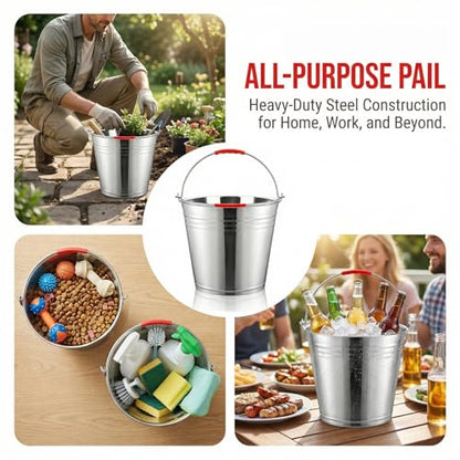 Nicunom 3 Pack 4 Gallon Metal Bucket Pail Container with Handle, Heavy Duty All Purpose Pails Food Grade Steel Buckets for for Outdoor and Household