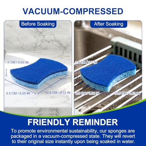 LILAC Non-Scratch Cellulose Scrub Sponges, Ergonomic S-Shape Dual-Sided Dishwashing Sponges for Kitchen, Heavy Duty Cleaning Pads Safe for Non-Stick Cookware & Household, Blue, 12 Pack (12)