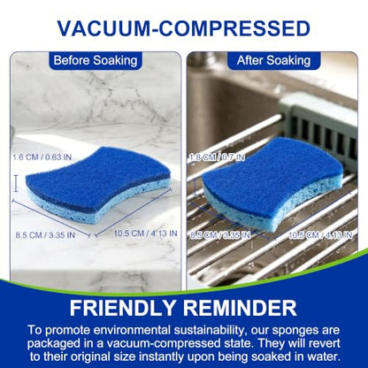 LILAC Non-Scratch Cellulose Scrub Sponges, Ergonomic S-Shape Dual-Sided Dishwashing Sponges for Kitchen, Heavy Duty Cleaning Pads Safe for Non-Stick Cookware & Household, Blue, 12 Pack (12)