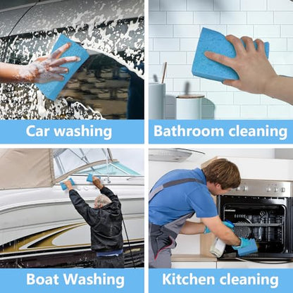 Cleaning and Washing Sponge, 3 Pack Large Extra Thick Heavy Duty Sponge Multi-Purpose for Kitchen Bathroom Bike Boat Car, Natural Cellulose Sponges 4" X 6" X 2" (Blue) - color: A-blue