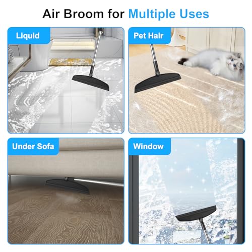Broom with Dustpan Combo Set and Silicone Air Broom Kit, 51" Long Handle Floor Squeegee, Black Household Kit for Glass Window Rugs Pet Hair Home - color: Black