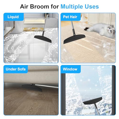 Broom with Dustpan Combo Set and Silicone Air Broom Kit, 51" Long Handle Floor Squeegee, Black Household Kit for Glass Window Rugs Pet Hair Home - color: Black