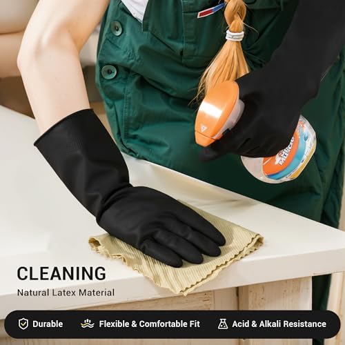 ThxToms 3 Pairs Dishwashing Gloves, Reusable Latex Cleaning Gloves for Housework Kitchen Bathroom, Durable Flexible & Anti-slip, Smooth Lining, Easy On & Off, Medium, Black - size: Medium (3 Pair)