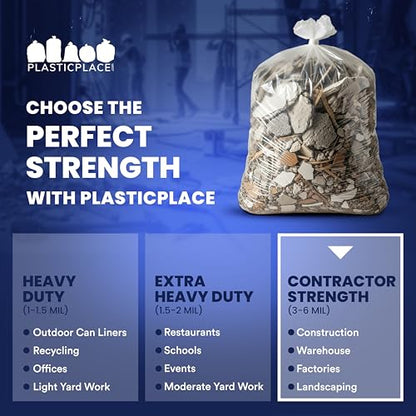 Plasticplace Contractor Trash Bags 55-60 Gallon - 3.0 Mil, Clear Heavy Duty Garbage Bag 38" x 58" (25 Count) - color: Clear, size: 25 Count (Pack of 1)