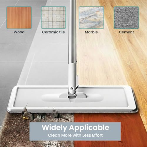 VIMALIFE Mop and Bucket Set with Wringer, Self Cleaning Flat Mop and Bucket System, 2 Parts Bucket Wash & Dry System, 360° Rotating, 3 Microfiber Pads Included Ideal for Homes, Floor & Wall Ceilings
