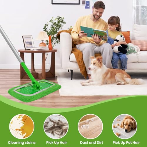 6 Pack Reusable Microfiber Mop Pads - Compatible with Sweeper, Reusable Mop Pads, Washable Dry Cloths & Wet Pads Refill for Hardwood Laminate Tile Floor Cleaning (6, Green, M) - color: Green
