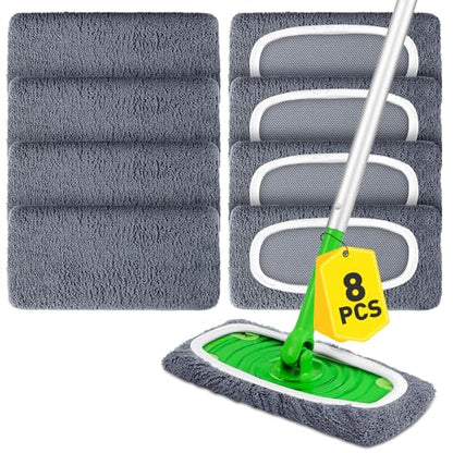 Reusable Mop Pads Compatible with Swiffer Sweeper Mops,Dry Flat mop Cover & Wet Pads Refills,Washable Microfiber Mop Pads for Floor Cleaning(8 Gray) - color: Gray