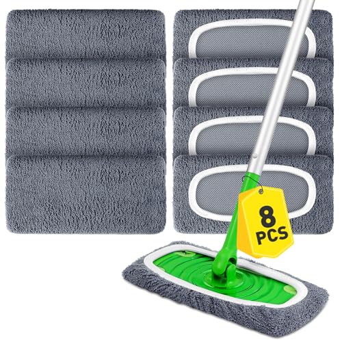 Reusable Mop Pads Compatible with Swiffer Sweeper Mops,Dry Flat mop Cover & Wet Pads Refills,Washable Microfiber Mop Pads for Floor Cleaning(8 Gray) - color: Gray