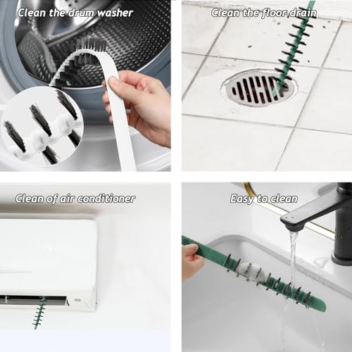 3 Pack Washing Machine Cleaning Brush, Crevice Brush of Drum Washing Machine, Home Essentials Cleaning Brush, Long Coil Brush Washing Machine Brush Stiff Bristle Cleaning Tool (3 Color) - color: 3 Color