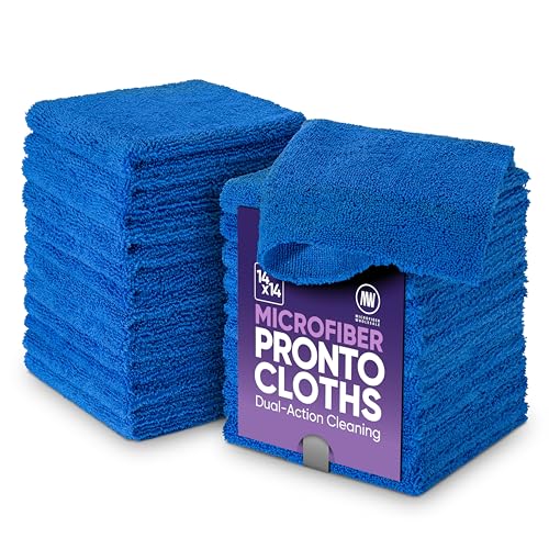 Microfiber Wholesale Pronto Cloths, Dual-Sided Microfiber Cleaning Towels, Soft Plush & Scrub Cloths for Dusting, Scrubbing, Kitchen, Windows & Car Detailing, Absorbent Bulk 25-Pack Blue - color: Blue