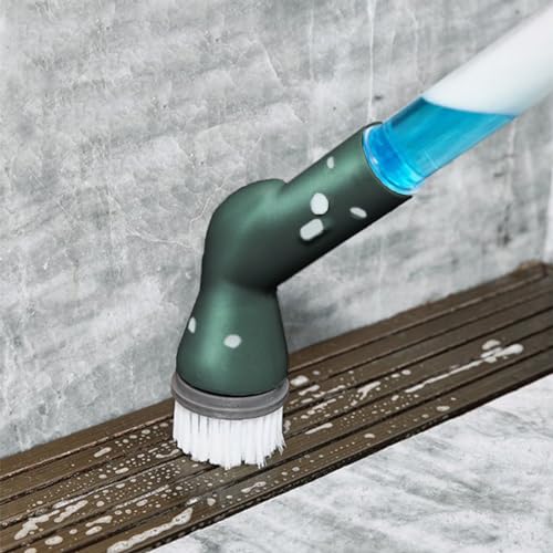 Electric Spin Scrubbers,Cordless Spin Scrubbers with 5 Replaceable Brush Heads and Adjust Extension Handle,Power Cleaning Brush for Bathroom Floor Tile, Green
