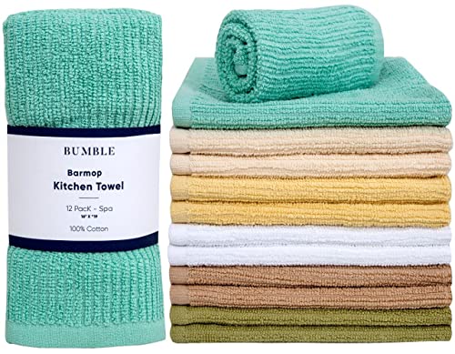 Bumble Deluxe Bar Towels | 16” x 19” Premium Bar Mop for Kitchen | Super Absorbent Kitchen Towels | 100% Cotton Heavy Weight 2-ply Yarn | Ribbed Weave (12 Pack) (SPA)