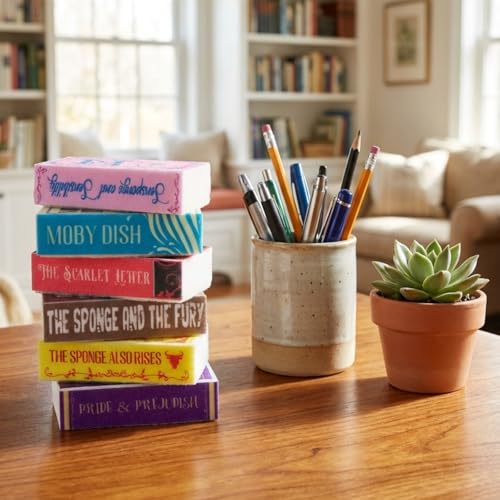 6 Pieces Book Kitchen Sponges Novels Sponges Fun Non-Scratch Scrub for Washing Dishes Pots Pans and Household Cleaning Supplies for Kitchen Dishes Furniture Gifts (6, Book-2) - color: Book-2