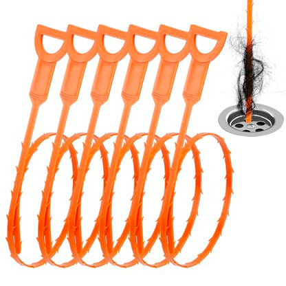 Drain Clog Remover, 25-Inch Drain Hair Removal Tool, Drain Hair Remover Plumbing Snake, Drain Cleaner Hair Clog Remover, Shower Drain Hair Catcher, Easy & Quik to Use on Most Drains - 6 Pack