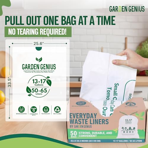 Biodegradable 13-17 Gallon Code-Q Trash Bags (50 Pack) | Strong Heavy-Duty Tall White Kitchen Bags w/Drawstring | Fits Simplehuman & Standard Cans | Eco-Friendly D2W, 30 Micron Thick | 25.6" x 33.5" - style: 13-17 Gallon Code-Q (50-Pack) White