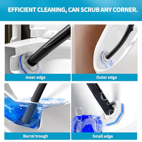 Disposable Toilet Brush with 50 Wand Cleaner Refills Pads，Wall Mounted Toilet Bowl Holder Set，Toilet Cleaning System Starter Kit，Bathroom Cleaning System for Sink Bathtub Wash Basin