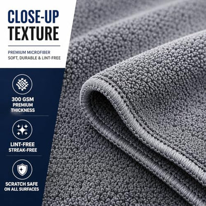 Iron Ridge Microfiber Cleaning Cloths 6-Pack, Gray, 12x12, 300 GSM | Reusable, streak-free performance for glass, kitchens, vehicles, electronics, workspaces, and everyday tasks - color: Gray