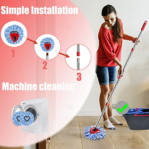 ANREKEYH Spin Mop Head, Base, Handle Replacement for O-ceda EasyWring RinseClean Microfiber Spin Mops, 2 Microfiber Mop Refills, 1 Triangle Head Cover and 30-58in Handle (Blue (2-Tank System)) - color: Blue(2 Tank System)