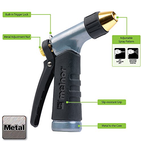 Melnor 65174AMZ 7-Pattern Adjustable Nozzle Combo Set – Heavy-Duty Metal Build – Comfort Grip- QuickConnect Starter Set Included- Silver, Black