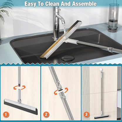 KOLLIEE Floor Squeegee 59" Adjustable Long Handle Professional with Hook Water Squeegee Foam Blade for Concrete Floor Tile Pet Hair Floor Wiper Grey - size: Grey Floor Squeegee