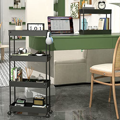 SPACEKEEPER Slim Rolling Storage Cart 4 Tier Bathroom Organizer Cart Mobile Shelving Unit Slide Out Utility Cart for Kitchen, Bthroom, Makeup, Craft, Laundry Narrow Places, Black - color: Black