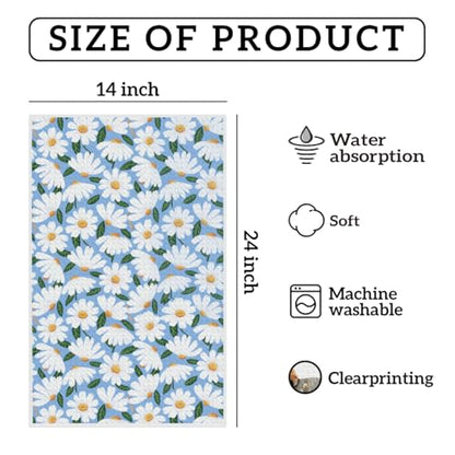 Daisy Waffle Kitchen Towel - Quick Dry Microfiber Sustainable Dish Towels - Ultra Absorbent Reusable Cleaning Tea Towels for Bathroom Kitchen - Lightweight Hand Towel, 24x14 Inch, Daisy Dreams - color: Daisy Print