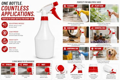 Plastic Spray Bottle, 2 Pack, 32 Oz with Adjustable Nozzle, Heavy Duty Leak Proof Mist Empty Water Bottle Sprayer for Cleaning, Chemicals, Hair, Planting & All-Purpose Use - (Red) - color: Red