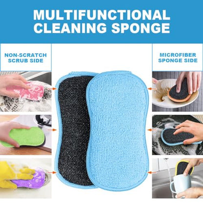 HOMEXCEL 12 Pack Multi-Purpose Scrub Sponges Kitchen, Dish Sponge, Non-Scratch Microfiber Sponge for Efficiently Cleaning Dishes, Pots, and Pans (Multicolor) - color: Multicolor