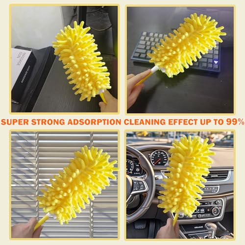 Reusable Duster for Swiffer, 4 Refills + 1 Handle, Yellow | 360 Heavy Duty Duster Refill, Compatible with Swiffer Hand Dusters, For Dusting Furniture, Blinds, Ceiling Fans, Walls - size: 4 dusters + 1 Handle Yellow