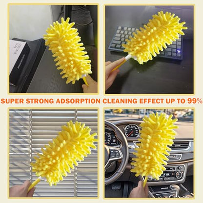 Reusable Duster for Swiffer, 4 Refills + 1 Handle, Yellow | 360 Heavy Duty Duster Refill, Compatible with Swiffer Hand Dusters, For Dusting Furniture, Blinds, Ceiling Fans, Walls - size: 4 dusters + 1 Handle Yellow