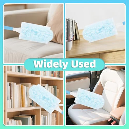 30 Count Light Blue Duster Refills Compatible with Swiffer Handle, 360° Multi-Surface Duster Refills with 1 Handle, 5X Microfibers Disposable Dusters for Home, Office Cleaning - color: 30 Blue Refills + Short Handle