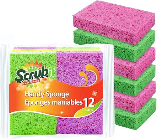 SCRUBIT Cleaning Scrub Sponges, [New Packaging] Non-Scratch Kitchen Sponges for Dishes -12 Pack Dishwashing Sponge - Assorted Colors Package May Vary
