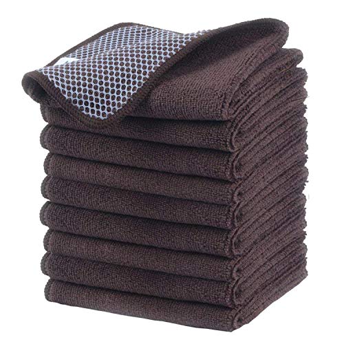 KinHwa Kitchen Washcloths for Dishes Absorbent Microfiber Dish Cloths Quick Dry Dish Rags with Poly Scour Scrub Side Ideal for Kitchen Cleaning (Brown, 12inchx12inch 9 Pack) - color: Brown, size: 12inchx12inch 9 Pack