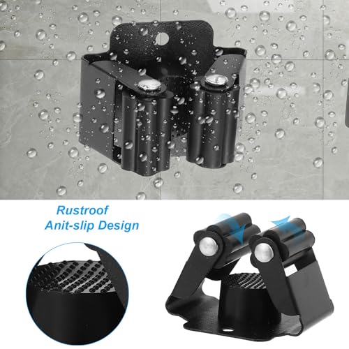PATIKIL Broom and Mop Holder, 6 Pack Wall Mounted Stainless Steel Mop Hanger Heavy Garden Tool Organizer Rack Hanging Clips with Screws for Home Garage, All Black - color: All Black