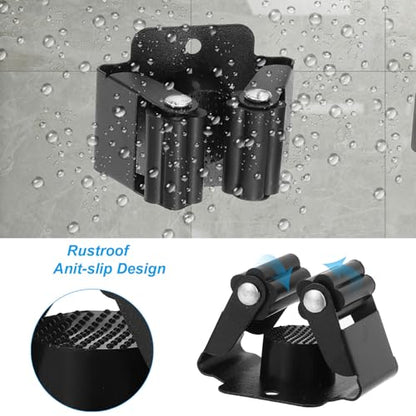 PATIKIL Broom and Mop Holder, 6 Pack Wall Mounted Stainless Steel Mop Hanger Heavy Garden Tool Organizer Rack Hanging Clips with Screws for Home Garage, All Black - color: All Black