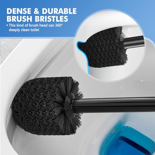 LOVLOY Toilet Plunger and Brush, Bowl Brush and Heavy Duty Toilet Plunger Set with Ventilated Holder, 2-in-1 Toilet Brush and Plunger Combo for Bathroom Cleaning (2, Black) - color: Black