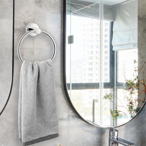 Chrome Bathroom Hardware Set, Towel Ring & Toilet Paper Holder, Stainless Steel SUS304, Hand Towel Hanger & Toilet Roll Holder, Sturdy Bathroom Accessories for Home or Kitchen - color: Chrome
