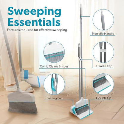 BLACK+DECKER Butler Broom and Dustpan Set for Home, Short Handle, Stand Up and Lightweight Space Saving Dust Pan and Broom Combo for Kitchen, Living Room, Bathroom, Lobby Floor Use - size: Butler Broom & Dustpan