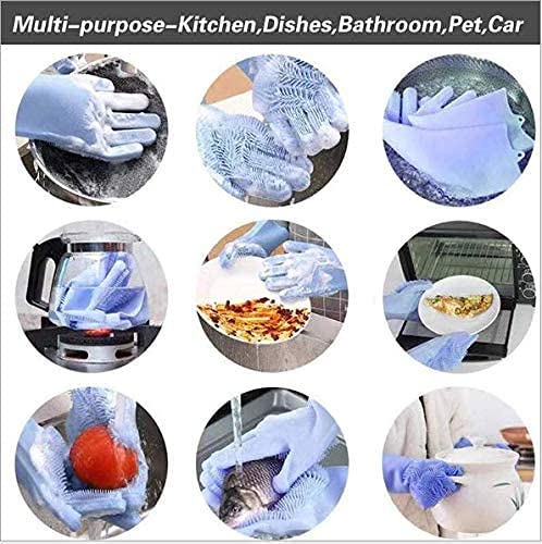 Silicone Dishwashing Gloves, Pet Grooming Rubber Scrubbing for Dishes, Sponge Wash Cleaning with Scrubbers (13.6" L) - color: Purple