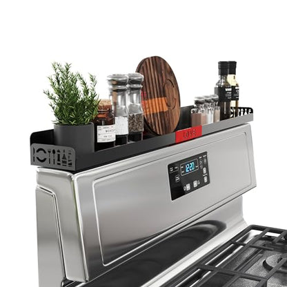 STUTOV 30" Magnetic Stove Top Shelf – Black Spice Rack with Red LOVE Design – Seasoning Organizer for Back of Stove – Over Stove Rack and Kitchen Storage Shelf - color: Black with Red Love
