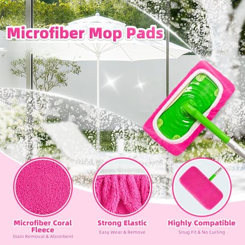 Microfiber Mop Pads - 3 Pack Reusable Washable Refills for Wet & Dry Floor Cleaning - Fits Most Standard Mops - Rose Pink Household Cleaning Pads - color: Rose Pink