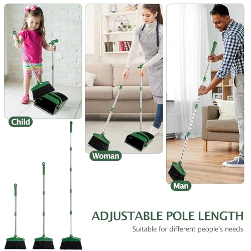 Broom and Dustpan Set with Long Handle, Light Weight Stainless Steel Poles Stand Upright Dustpans with Broom Combo for Home Kitchen Office Pet Dog Hair, 1-Pack(Black Green) - color: Black Green
