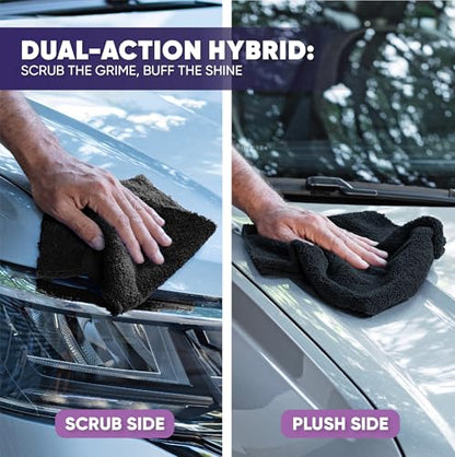 Microfiber Wholesale Pronto Cloths, Dual-Sided Microfiber Cleaning Towels, Soft Plush & Scrub Cloths for Dusting, Scrubbing, Kitchen, Windows & Car Detailing, Absorbent Bulk 25-Pack Black - color: Black
