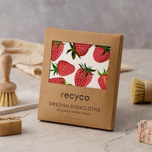 RECYCO Swedish Dishcloths for Kitchen | 5 Pack Fruit Grove Washable Dish Rags | Cellulose Reusable Cleaning Paper Towels | Absorbent Counter Dish Cloth Sponge Kitchen Wipes, 8" L x 7" W - color: Fruit Grove - 5 Pack