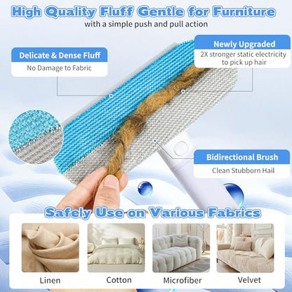 Pet Hair Remover for Furniture – 23.2Inch Reusable Dog & Cat Hair Removal Brush, Washable Lint Cleaner with Long Handle, 4-in-1 Pet Hair Remover for Couch, Carpet, Clothes & Bedding