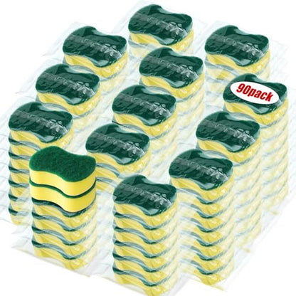 Tanlade 90 Pcs Individually Wrapped Sponges Kitchen Bulk Non Scratch Scouring Sponges for Dishes Household Cleaning Travel Apartments Hotel Car (Yellow Green) - color: Yellow Green